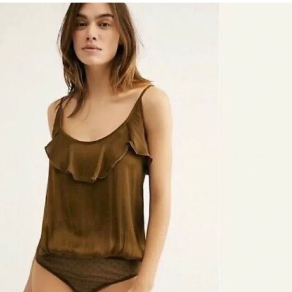 Free People Brown Ruffle Bodysuit